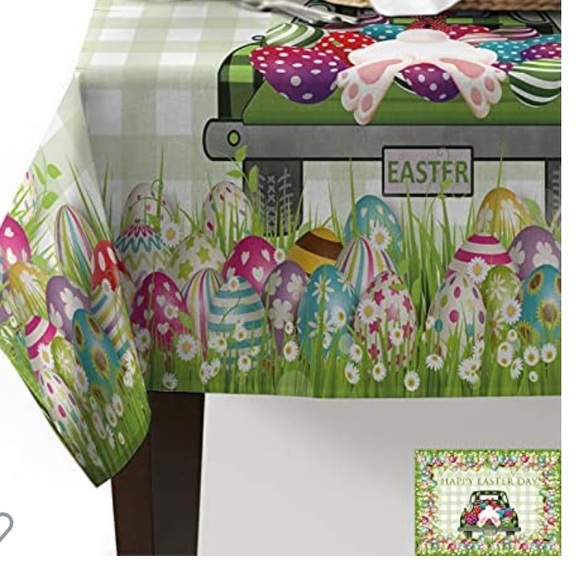 Easter Tablecloth Washable Fabric Rectangle/Farm Trucks Bunny Tail - Picture 3 of 11